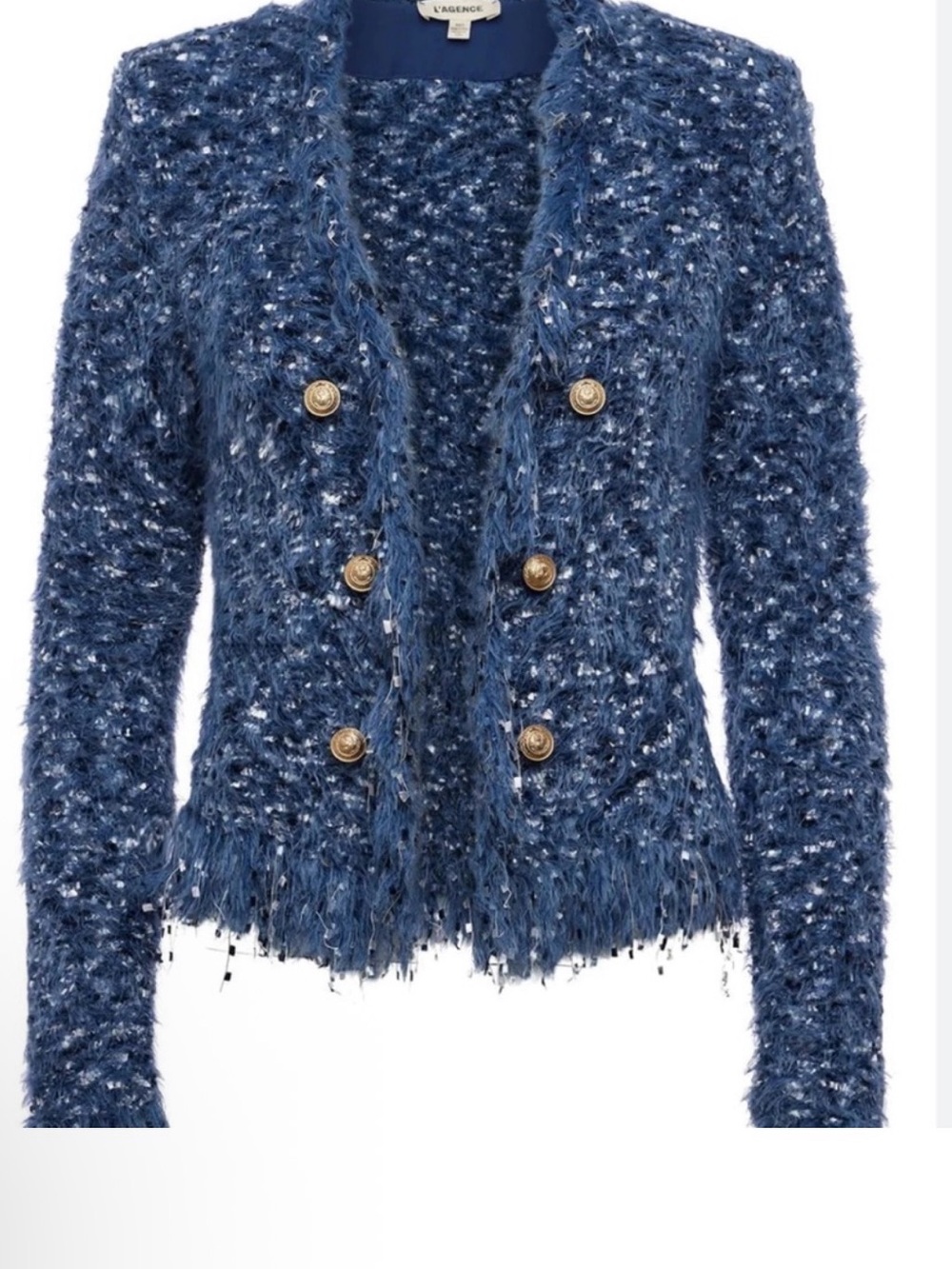 L'Agence Azure Blue Fuzzy Cardigan - Picture 2 of 11